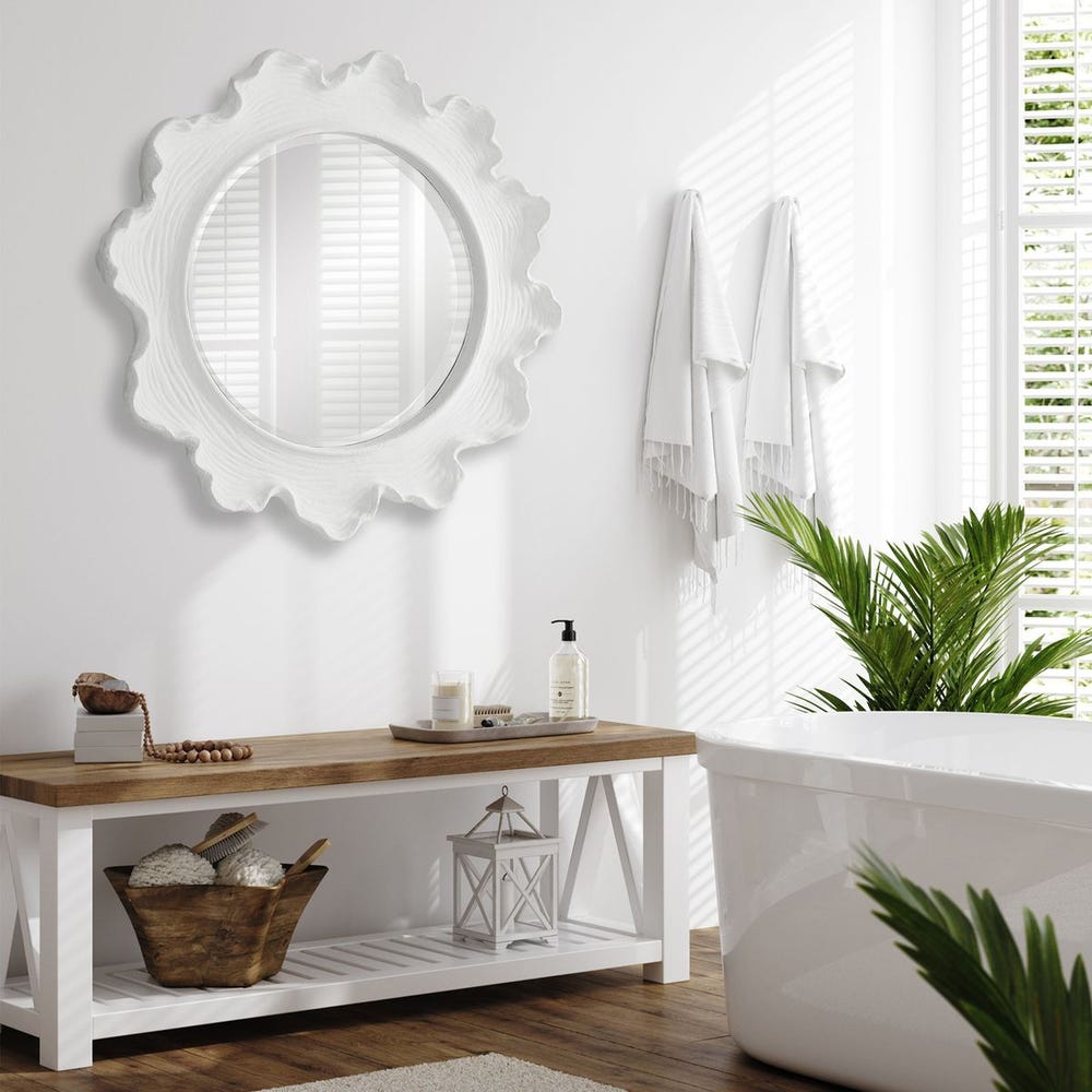Miroir rond en corail marin, blanc
