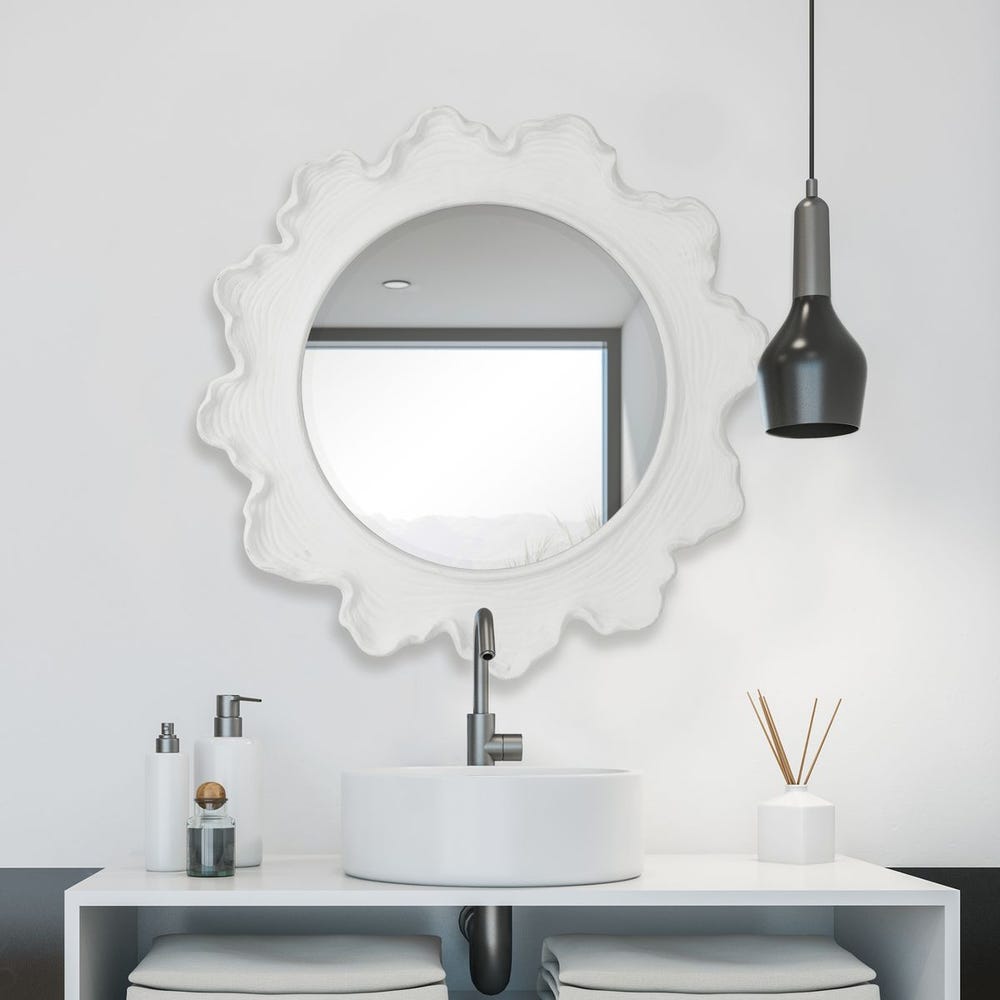 Miroir rond en corail marin, blanc