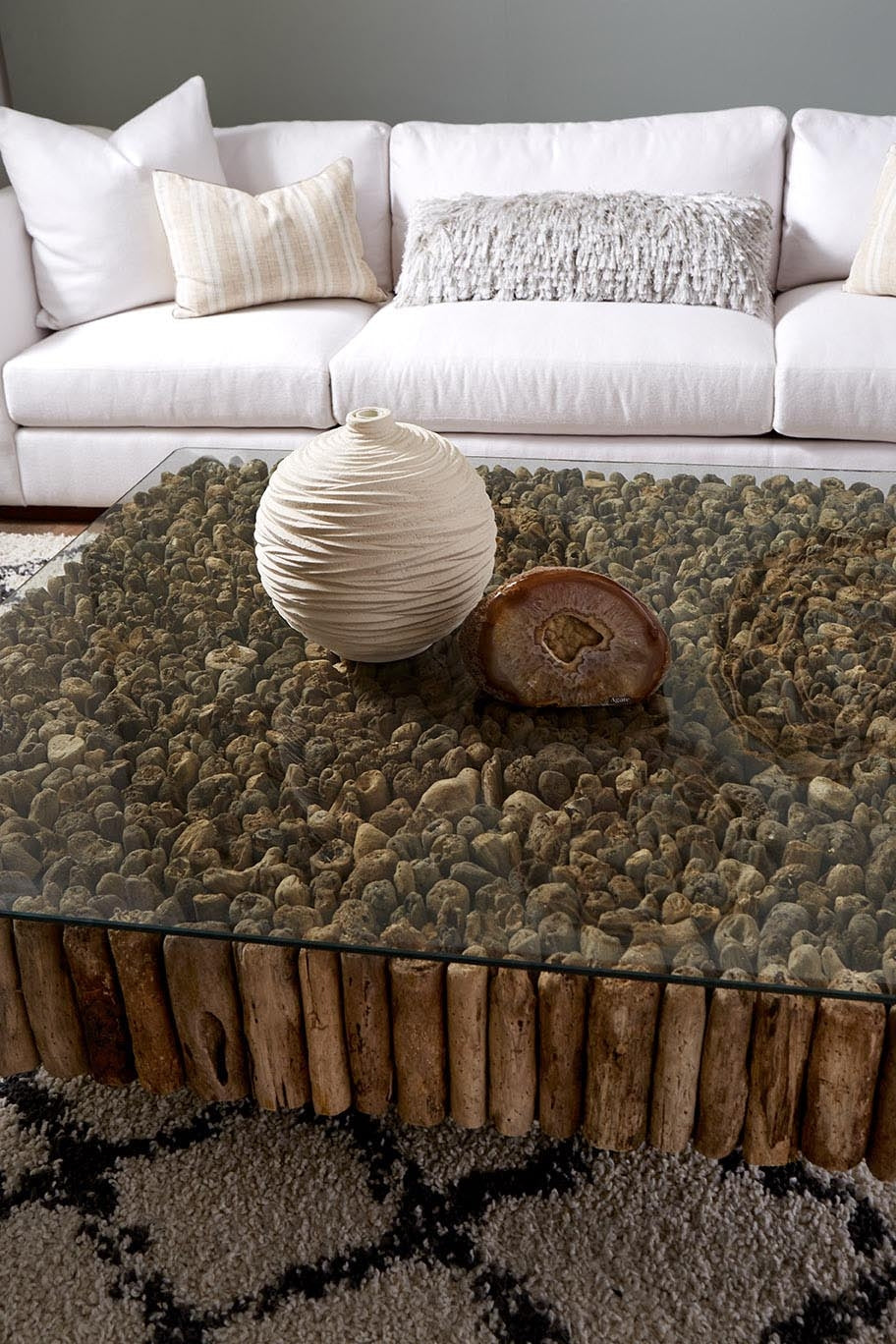 Table basse carrée Manhattan, avec verre