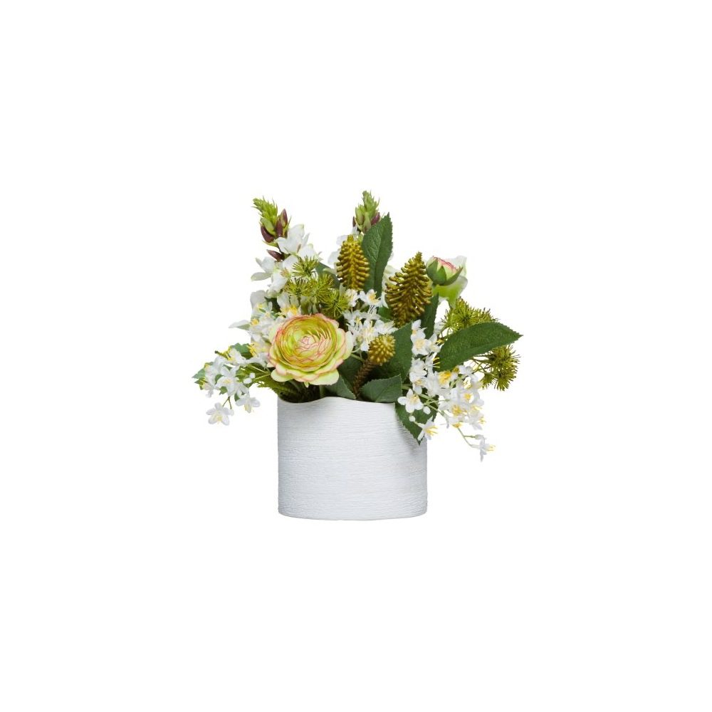 FLEURS BLANCHES/VERTES DANS UN CYLINDRE BLANC
