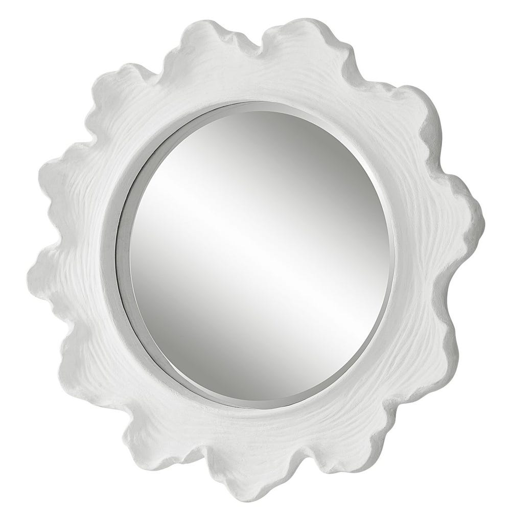 Miroir rond en corail marin, blanc