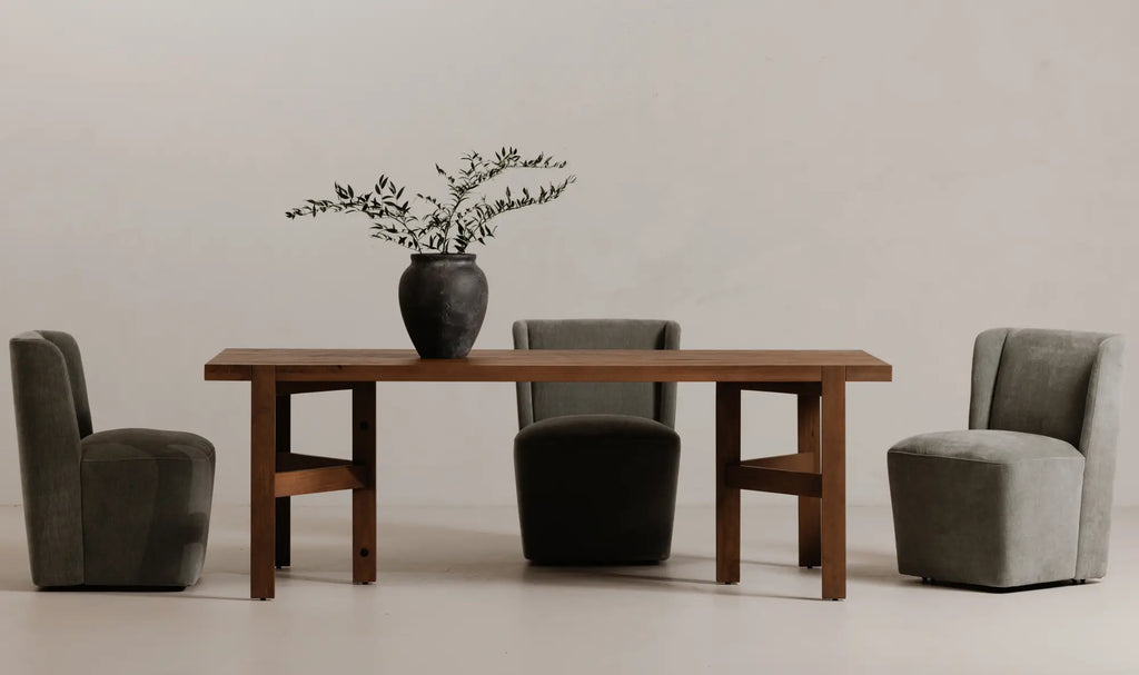 Chaise de salle à manger à roulettes Cormac, tissu performant vert ardoise