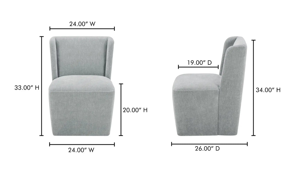Chaise de salle à manger à roulettes Cormac, tissu performant vert ardoise