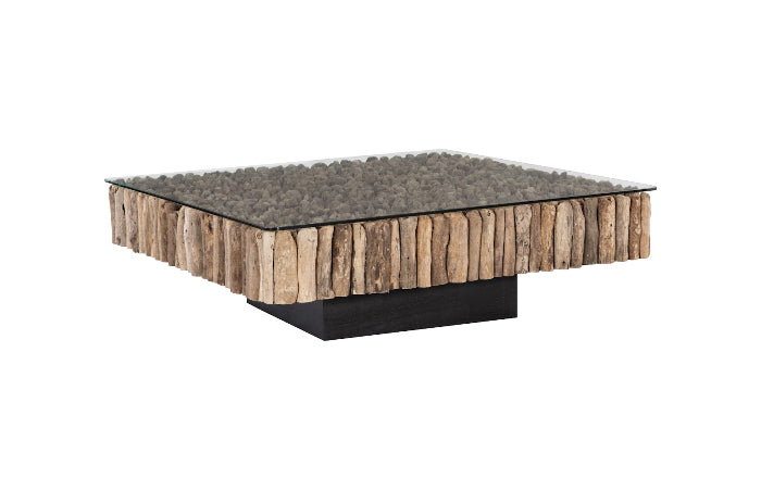 Table basse carrée Manhattan, avec verre
